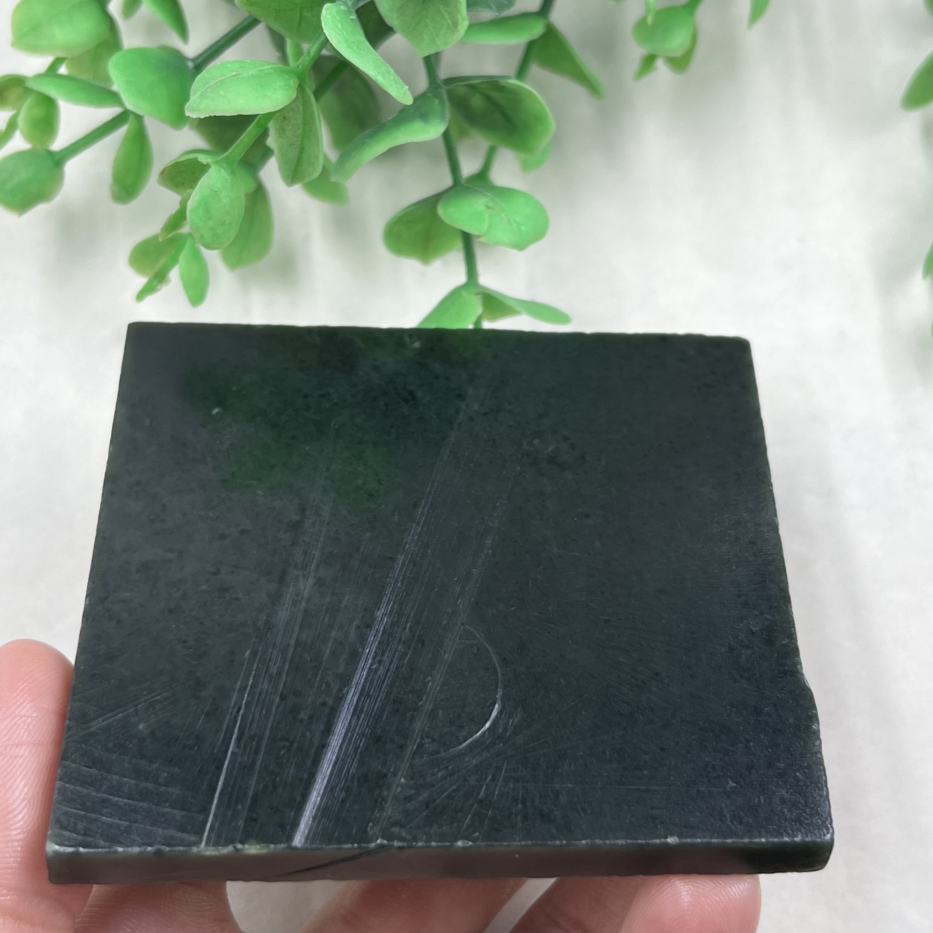 新疆和田玉且末四方料牌子边角料茶托玉石DIY薄片书签包邮76克ta