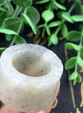 新疆和田玉点墨青花籽料扳指边角料圈口21戒指戒圈指环毛料包邮t