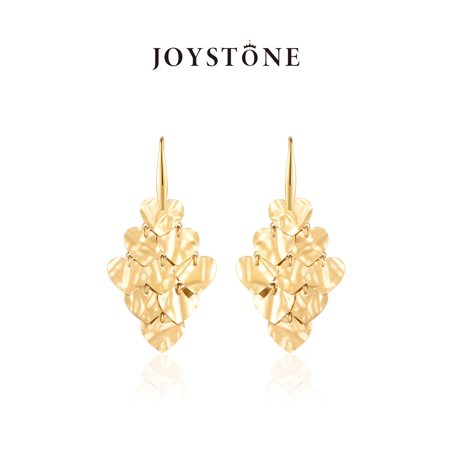 JOYSTONE意大利闪耀之心耳坠 欧美轻盈时尚925银镀18K金心形耳环