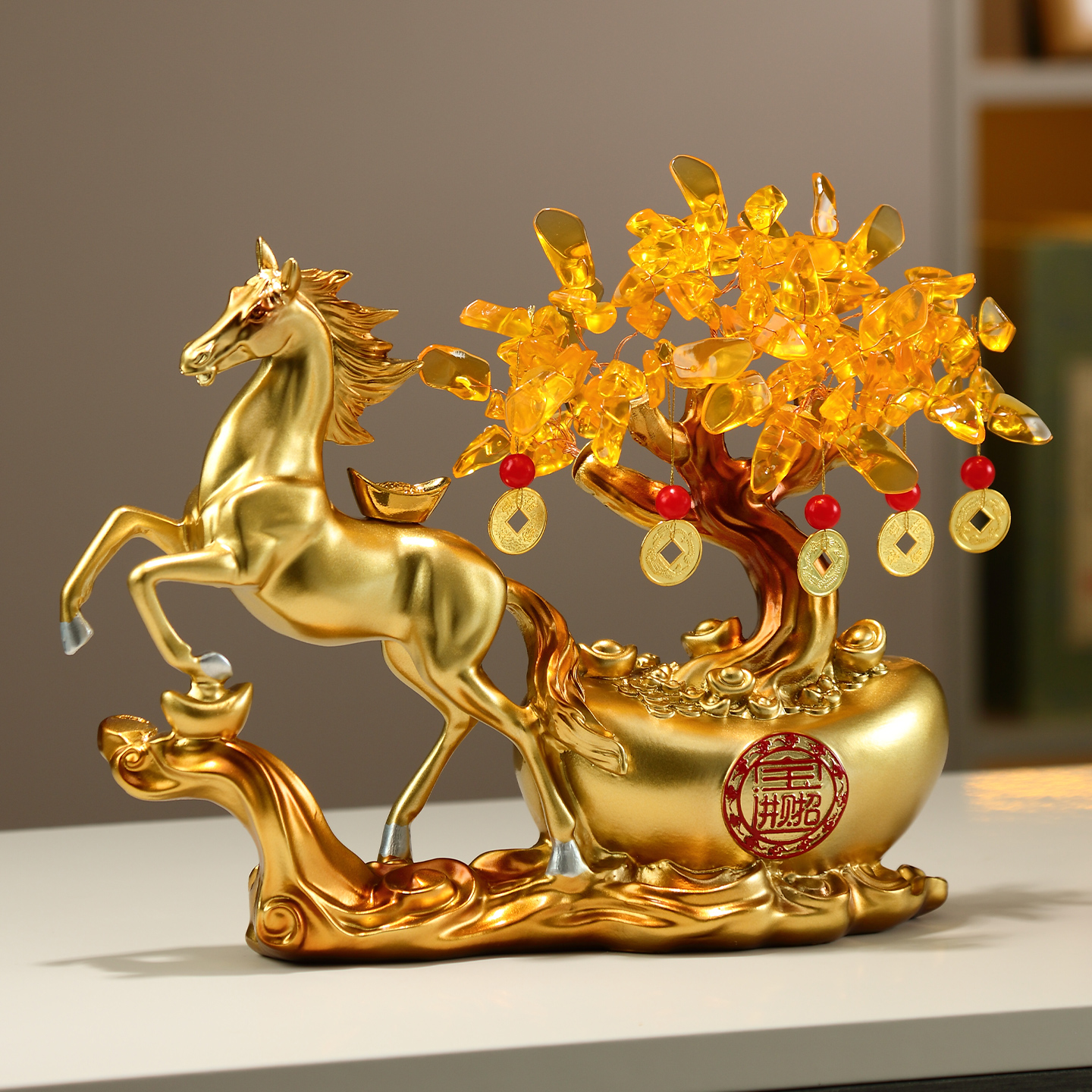 马到成功马上发财元宝发财树摆件