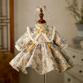 周岁礼服女宝宝新中式 女童公主裙中国风女宝拜年服 抓周宴儿童唐装