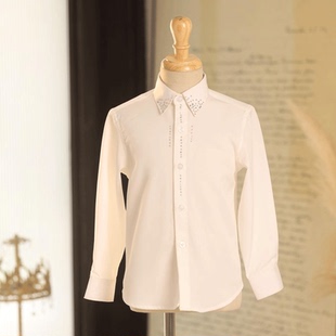 男童加绒衬衫儿童走秀西装白色长袖衬衣花童婚礼小学生衬衫服装男