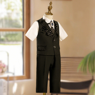 男童礼服轻奢小众花童主持人西装套装儿童马甲走秀钢琴演出服高端