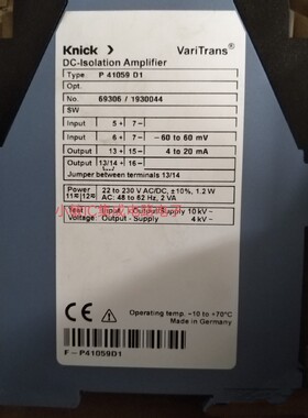 科尼克 Knick德国原装正品knick 隔离放大器P41059 D1