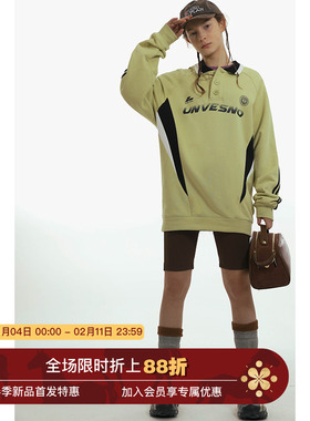 Unvesno (UN) Blockcore风拼接面料撞色POLO加绒卫衣秋冬款