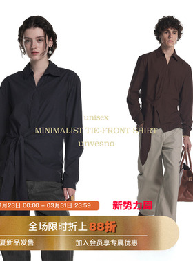 【多穿结构】Unvesno(UN)老钱秋季做旧交叉系带收腰廓形长袖衬衫