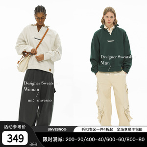 Unvesno(UN) New Vintage 420G翻领字母刺绣宽松休闲POLO加绒卫衣