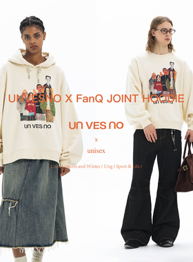 【390G加绒】Unvesno(UN)*FanQ联名款亚当斯一家拼贴手绘印花圆领