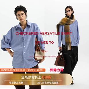 男女同款 Unvesno 高级感双人舞刺绣蓝格休闲衬衫 百搭miu秋季