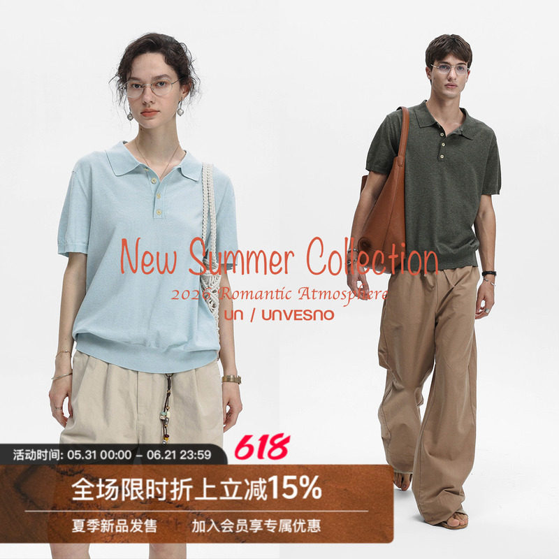 Unvesno(UN)16进口细针都市度假风修身亚麻莱赛尔混纺POLO领短袖