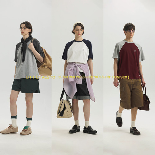 【六合一功能】Unvesno(UN)学院风7AUPF50+撞色插肩袖刺绣T恤