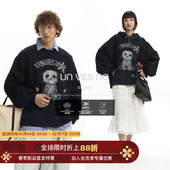 加绒 Unvesno 自发热抗菌抗静电可爱小狗印花圆领帽衫 卫衣