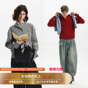 假两件亨利领拉夫马标绞花刺绣POLO针织衫 秋 Unvesno 汪铎同款