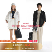 镂空钩针 衬衫 Unvesno 度假风肌理老钱感古巴领长袖 外套