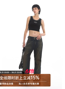 Unvesno (UN) 280克logo刺绣撞色哈苏线短款坑条女装晾感透气背心