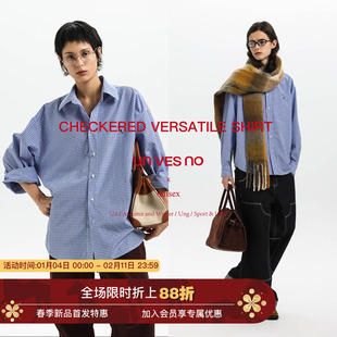 Unvesno(UN) 百搭miu秋季高级感双人舞刺绣蓝格休闲衬衫 男女同款