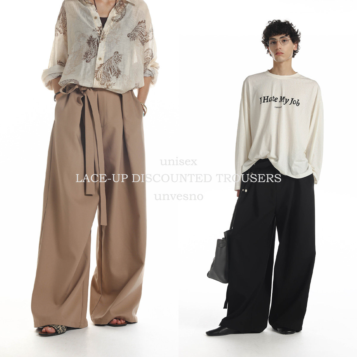 【小敏推荐】Unvesno(UN)老钱绑带打褶立体剪裁休闲裤宽松