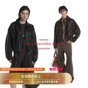 短廓型复古皮革男女同款 Unvesno Boxyfit LM风 夹克外套防风