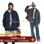 保暖御寒牛仔工装 夹克格纹棉服 复古中长款 双面穿 Unvesno