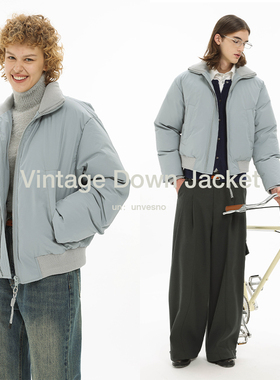 【90白鸭绒】Unvesno (UN)爱丁堡雾面云烟灰短款廓形白鸭绒羽绒服