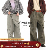 珠地棉斜切口袋打折工装 裤 Vintage休闲款 做旧酵洗 Unvesno