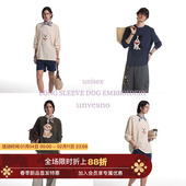 狗狗俱乐部 羊羔绒布贴绣趣味磨毛趣味长袖 Unvesno T恤秋季