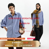 男女同款 Unvesno 高级感双人舞刺绣蓝格休闲衬衫 百搭miu秋季