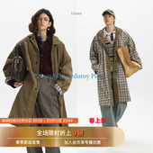 复古水洗灯芯绒格纹双面穿慵懒长风衣休闲厚外套 秋季 Unvesno