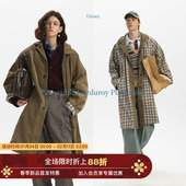 秋季 Unvesno 复古水洗灯芯绒格纹双面穿慵懒长风衣休闲厚外套