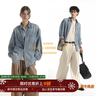 水洗做旧 百搭衬衫 Unvesno Vintage做旧牛仔宽松廓形长袖 秋