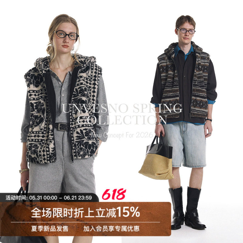 Unvesno(UN)荒野都市Vintage中古民族风摇粒连帽马甲