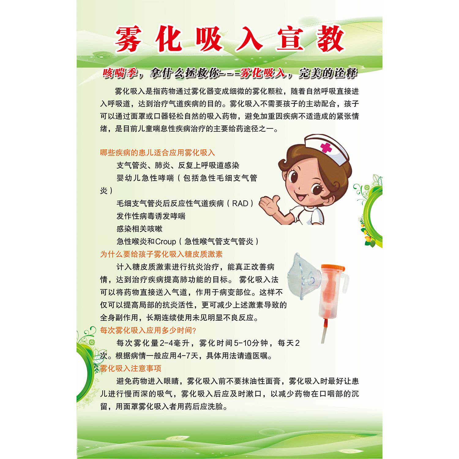 医院卫生室挂图宣传画海报儿童雾化吸入治疗疗法展板背胶墙贴画