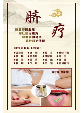中医养生馆脐疗的好处高清海报贴画脐疗的五大功效自粘广告画包邮