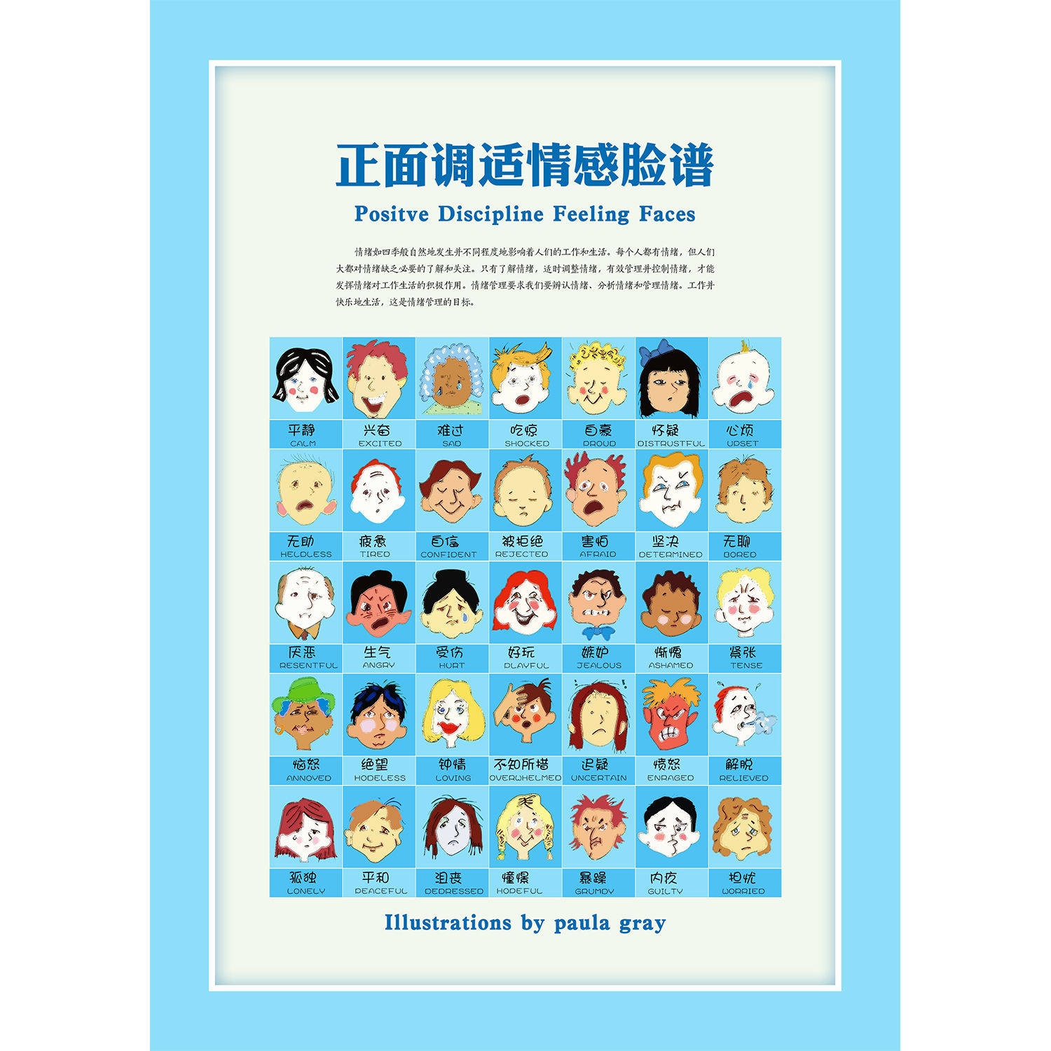情绪认知脸谱图正面管教情绪脸谱幼儿宝宝心理知识表情图海报贴纸