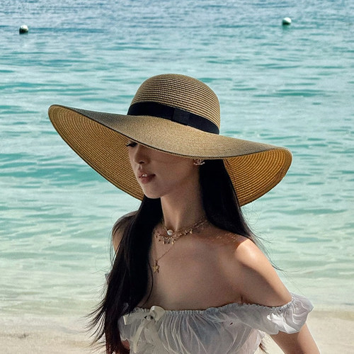 海边度假夏季大帽檐太阳帽女2026新款遮阳防晒帽子法式沙滩草帽潮