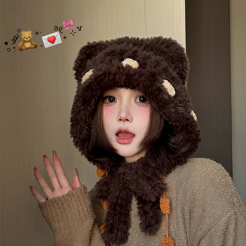 帽子女冬天2025新款秋冬季可爱毛绒绒保暖护耳大头围针织毛线帽