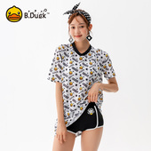 B.Duck泳衣女2024新款 分体保守三件套遮肚显瘦大码 女士速干游泳衣
