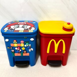 卡通可爱马里奥垃圾桶家用卧室客厅厨房大号容量脚踏式带盖高颜值