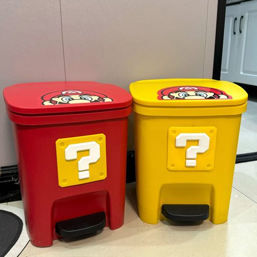 新款马里奥高颜值垃圾桶家用卧室客厅大号容量废纸篓带盖卡通创意