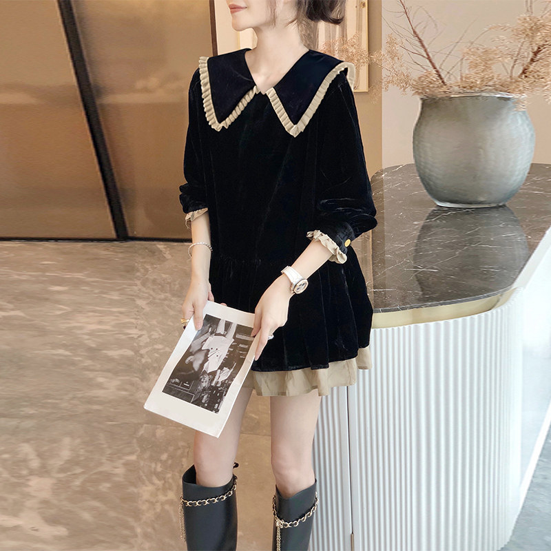 黑色娃娃领连衣裙女设计感洋气减龄小香风裙子2021秋装新款欧洲站