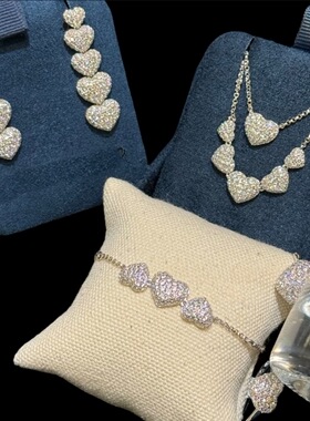 欧美跨境爱心可调节项链银白色密镶心形优雅圣诞礼物网红直播现货