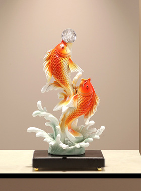 新中式招财鱼锦锂如鱼得水摆件客厅酒柜办公室家居寓意好装饰礼品