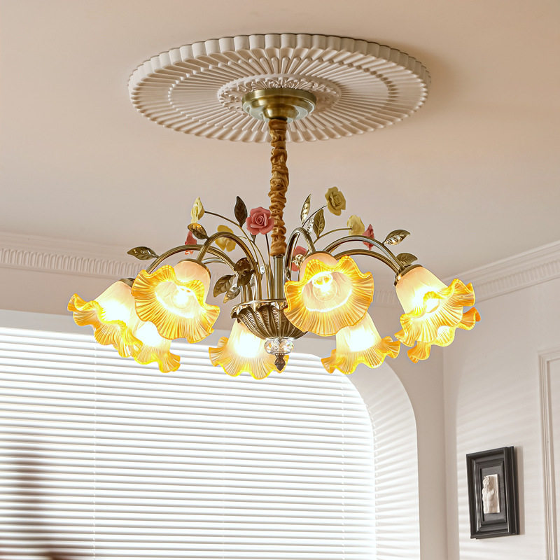 客厅吊灯花朵田园美式复古网红高级感创意卧室灯餐厅灯大厅主灯具