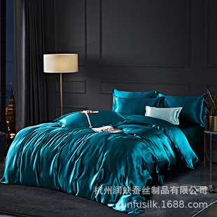 100%桑蚕丝重磅真丝四件套 纯色宽幅丝绸被套 婚庆等节日送礼佳品