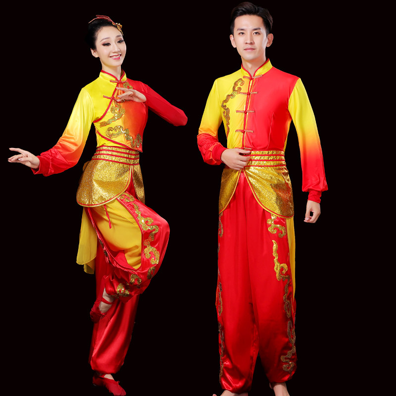 2023新款秋秧歌演出服女中国风打鼓盘鼓腰鼓锣鼓队表演服装灯笼裤_虎窝淘