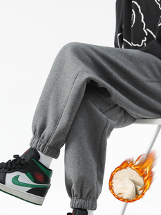 羊羔绒加绒裤子男冬季加厚卫裤宽松灰色束脚裤运动裤休闲长裤棉裤