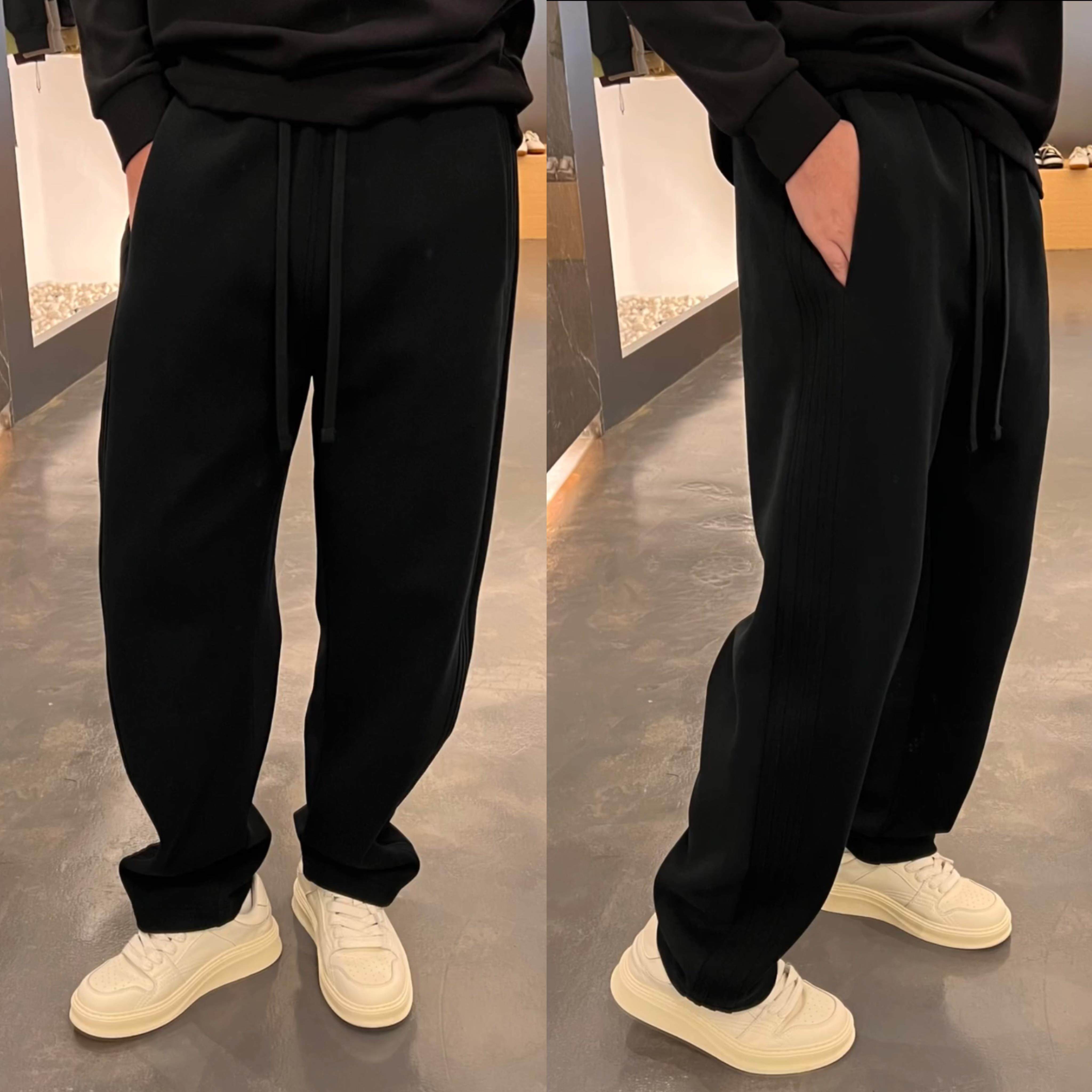 冬季新款加绒加厚潮流直筒弯刀休闲裤男女款宽松纯色阔腿百搭卫裤