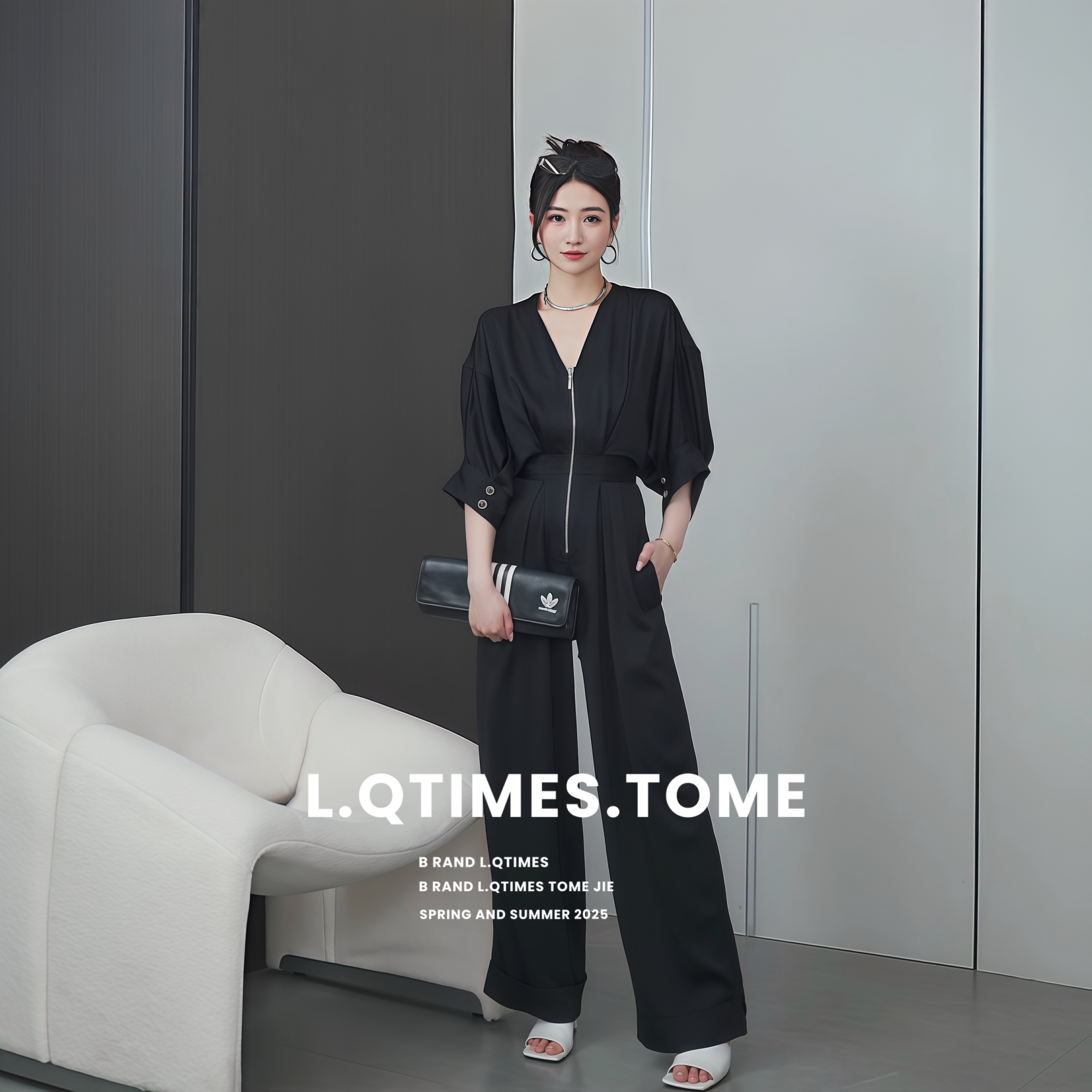 L.QTIMES夏季凉感醋酸时尚轻奢气质计师新款女装轻薄小众连体裤