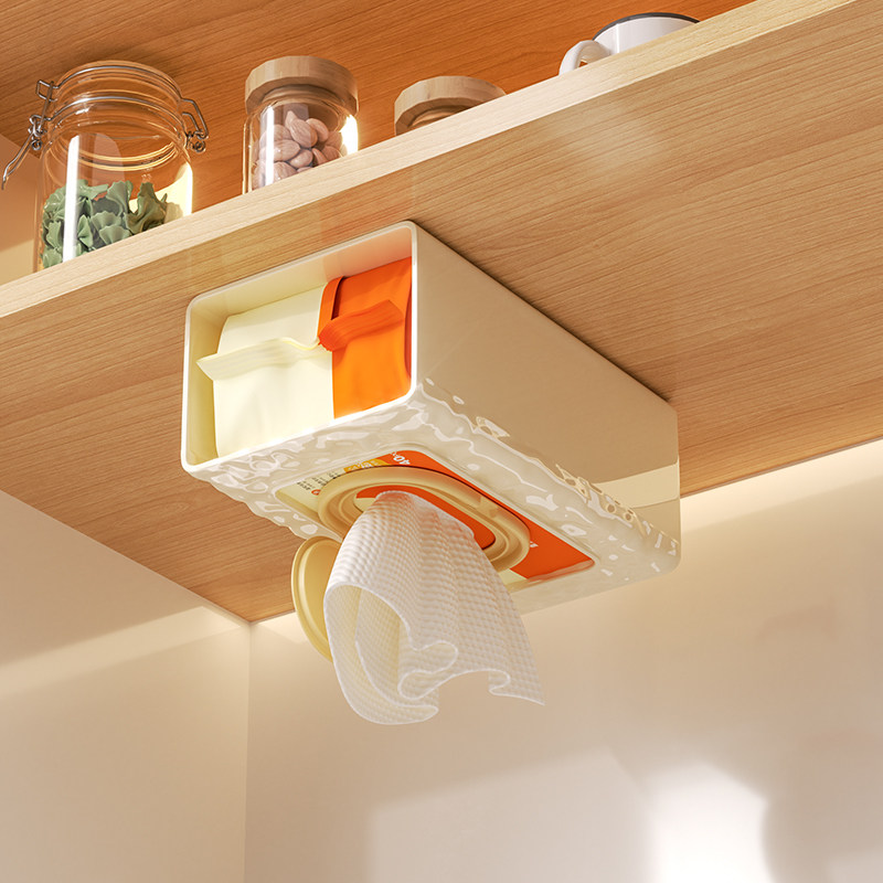 厨房湿巾收纳盒免打孔倒挂壁式浴室卫生间洗脸巾收纳盒承重强加长