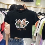 Короткая футболка с открытым пупком в стиле Pure Lust, горячая девушка с принтом «любовь», летние нишевые топы с короткими рукавами в сладком и крутом стиле 2025 года